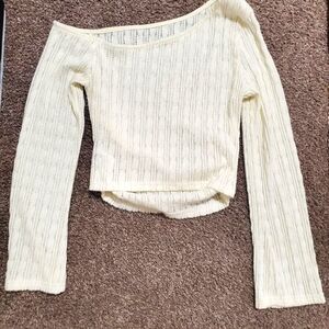 Off-shoulder Solid Long Sleeve Top